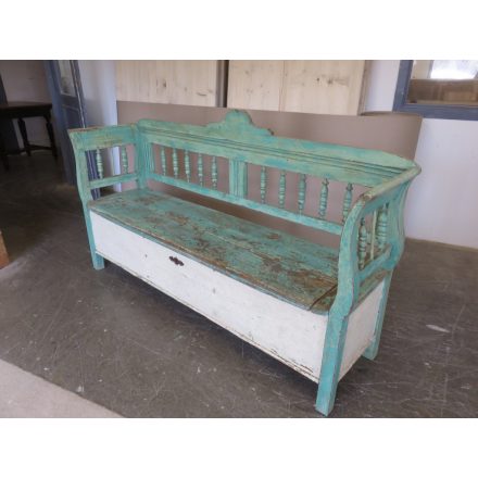 Antique Pine Box Bench (green-white)