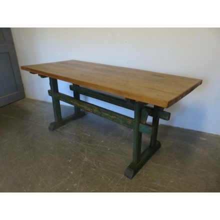 Antique Pine H-leg Table (green)