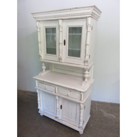 Antique Pine Kitchen Dresser with Glass (white)