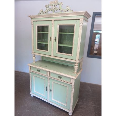 Antique Pine Kitchen Dresser (green-white)