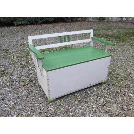 Antique Pine Storage Bench (white-green)