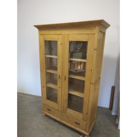 Antique Pine Bookcase with Glass Doors (waxed)