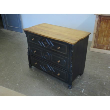 Antique Pine Chest of Three Drawers (black base-waxed top)