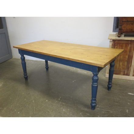 Antique Pine Dining Table (blue base-waxed top)