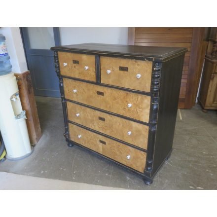 Antique Pine Chest of Five Drawers (black base - waxed drawers)