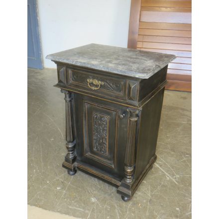 Antique Pine Nightstand (black base - gray marble top)