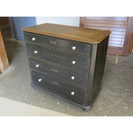 Antique Pine Chest of Four Drawers (black base - waxed top)