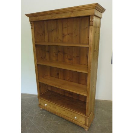 Waxed Pine Bookcase with a Bottom Drawer