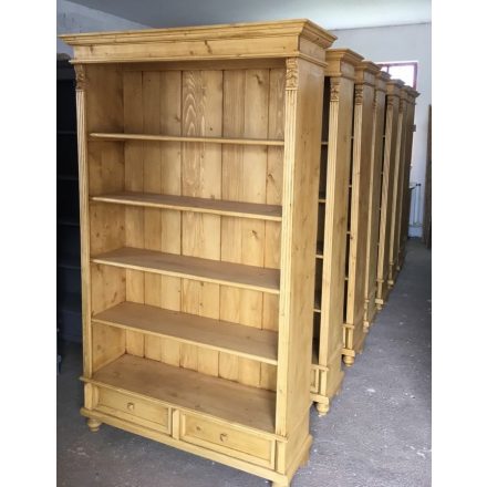 Waxed Pine Bookcase with Two Bottom Drawers