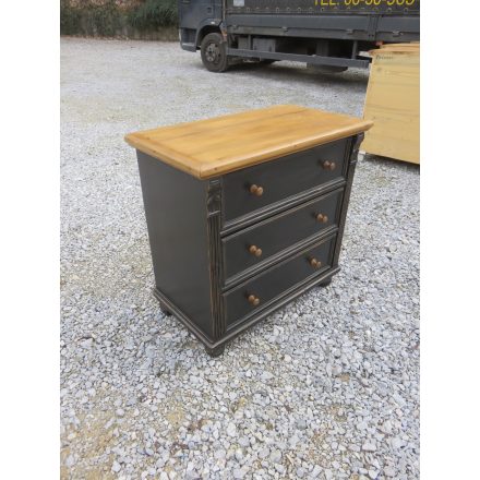 Pine Chest with Three Drawers ( Black Base, Waxed Top)