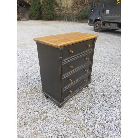 Pine Chest with Four Drawers (Black Base, Waxed Top)