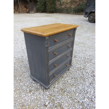 Pine Chest with Four Drawers (Grey Base, Waxed Top)