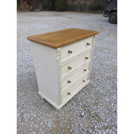 Pine Chest with Four Drawers (White Base, Waxed Top)