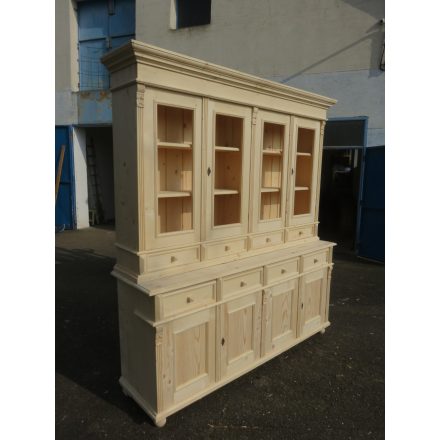 Shop Cabinet with four double doors and eight drawers, bare wood