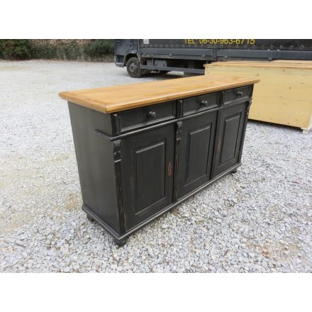 Pine Server with Three Doors and Three Drawers (Black Base- Waxed Top)