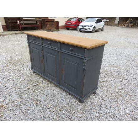 Pine Server with Three Doors and Three Drawers (Grey Base- Waxed Top)