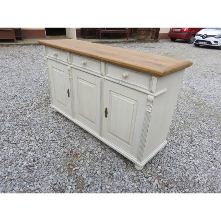 Pine Server with Three Doors and Three Drawers (White Base- Waxed Top)