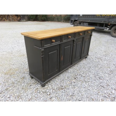 Pine Server with Four Doors and Four Drawers (Black Base- Waxed Top)