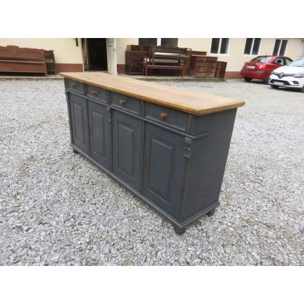 Pine Server with Four Doors and Four Drawers (Grey Base- Waxed Top)