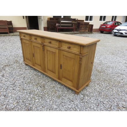 Pine Server with Four Doors and Four Drawers (Natural Waxed Base and Top)