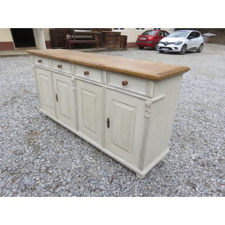 Pine Server with Four Doors and Four Drawers (White Base- Waxed Top)